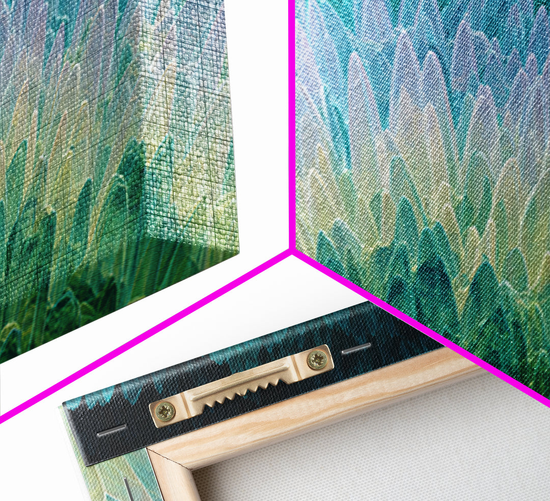 Teal Crystal Feather Abstract Wall Art, Midcentury Modern Art Print, Blue Green Geometric Decor, Statement Home Office Art
