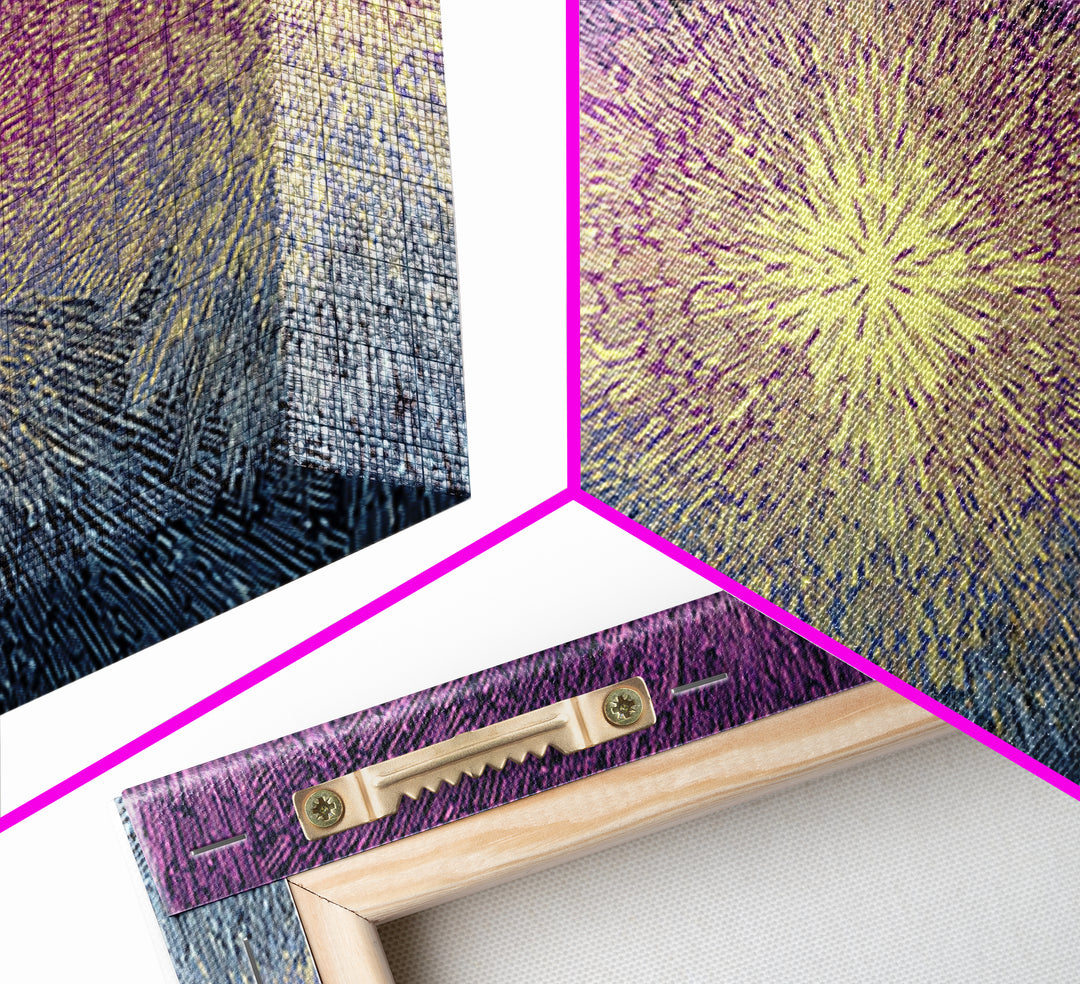 Purple Gold Radiant Burst Wall Art, Midcentury Modern Abstract Print, Spiritual Sun Decor, Funky Geometric Home Office Art