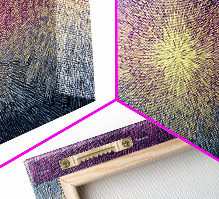 Purple Gold Radiant Burst Wall Art, Midcentury Modern Abstract Print, Spiritual Sun Decor, Funky Geometric Home Office Art