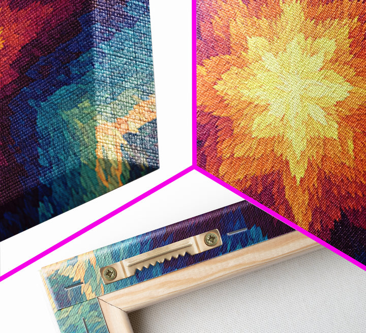Rainbow Kaleidoscope Starburst Canvas Print, Colorful Midcentury Wall Art, Modern Abstract Art Print, Bold Geometric Decor