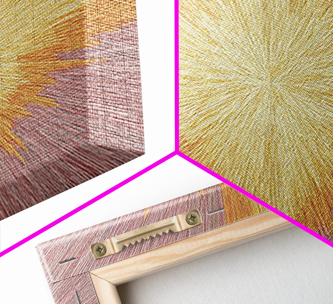 Golden Radiant Cross Starburst Framed Canvas Print, Spiritual Wall Art, Modern Christian Abstract Decor, Purple Yellow Art
