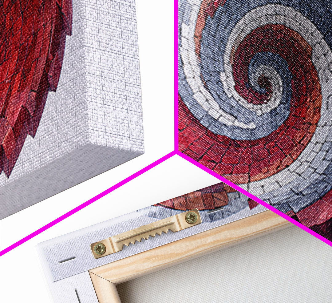 Red Gray Spiral Mosaic Wall Art, Midcentury Modern Abstract Geometric Print, Retro Op Art Decor For Office And Living Room