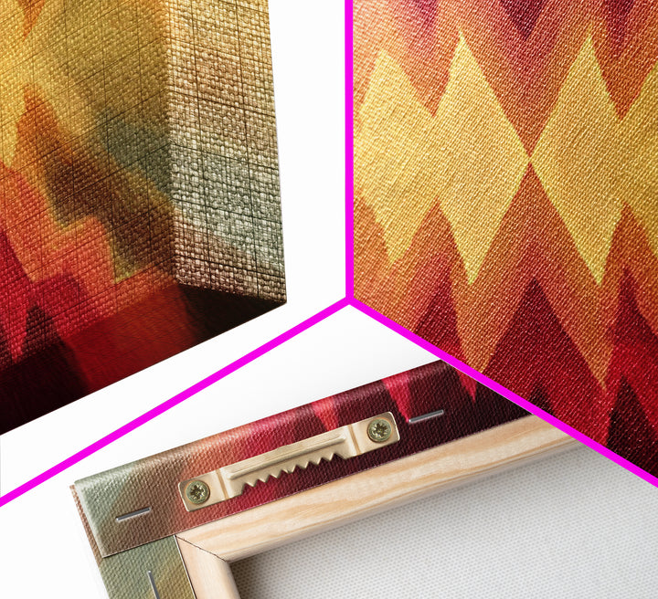 Radiant Chevron Sunset Abstract Canvas Print, Mid Century Modern Wall Art, Warm Red Gold Geometric Decor For Living Room