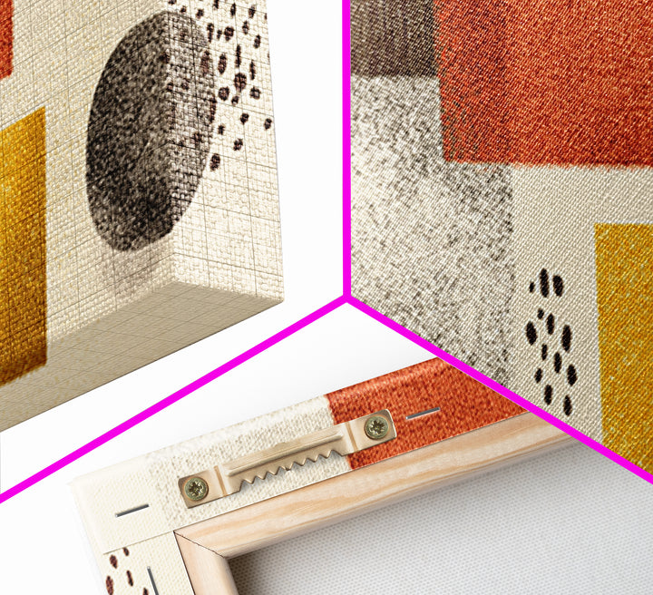 Earth Tone Geometric Shapes Framed Canvas Print, Mid Century Modern Wall Art, Orange Yellow Abstract Decor For Home Office