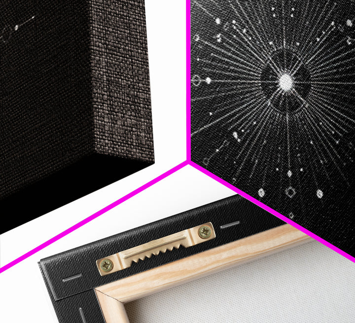 White Atomic Starburst Wall Art, Midcentury Modern Art, Black Retro Art Print, Geometric Wall Decor, Space Abstract Poster