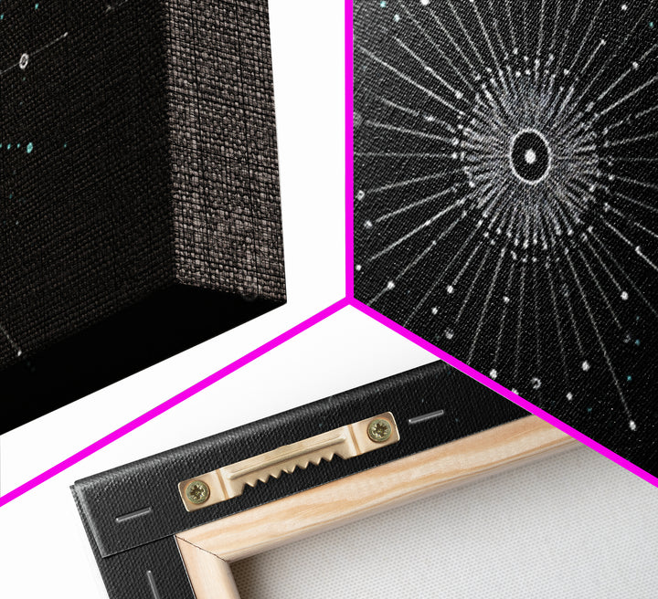 Cosmic Star Map Canvas Print, Midcentury Modern Art, Black Wall Decor, Space Abstract Art, Celestial Office Decor For Living Room