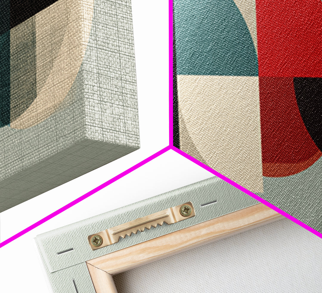 Teal Red Semicircle Canvas Print, Midcentury Modern Art, Colorblock Geometric Poster, Abstract Wall Decor, Retro MCM Art