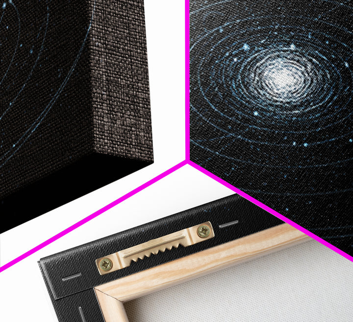 Blue Spiral Galaxy Orbits On Black Canvas Print, Space Abstract Wall Art, Cosmic Modern Decor, Sci Fi Office Poster Print