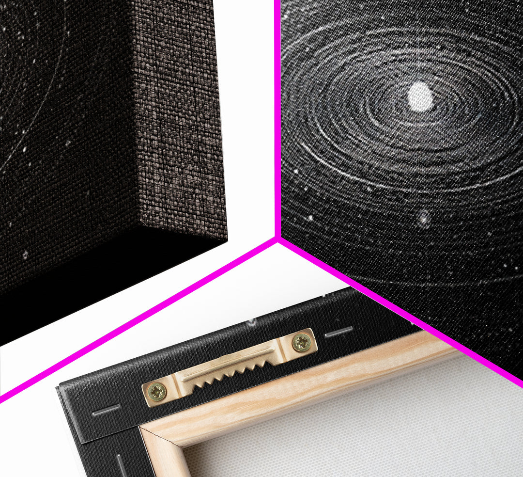 Black White Planetary Orbit Rings Canvas Print, Space Abstract Art, Minimal Modern Wall Decor, Sci Fi Office Poster Print