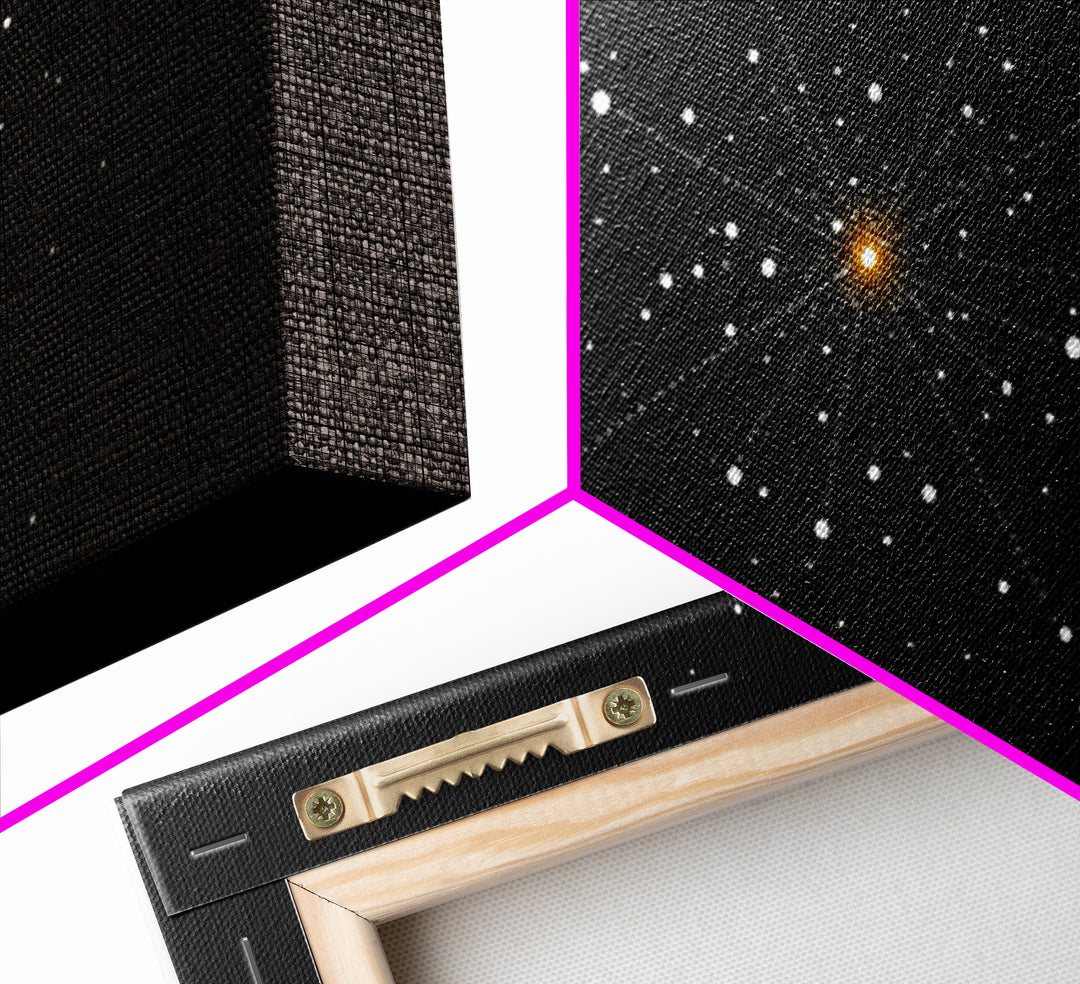 Gold Starburst Constellation On Black Canvas Print, Atomic Space Abstract Art, Midcentury Modern Decor, Office Wall Poster
