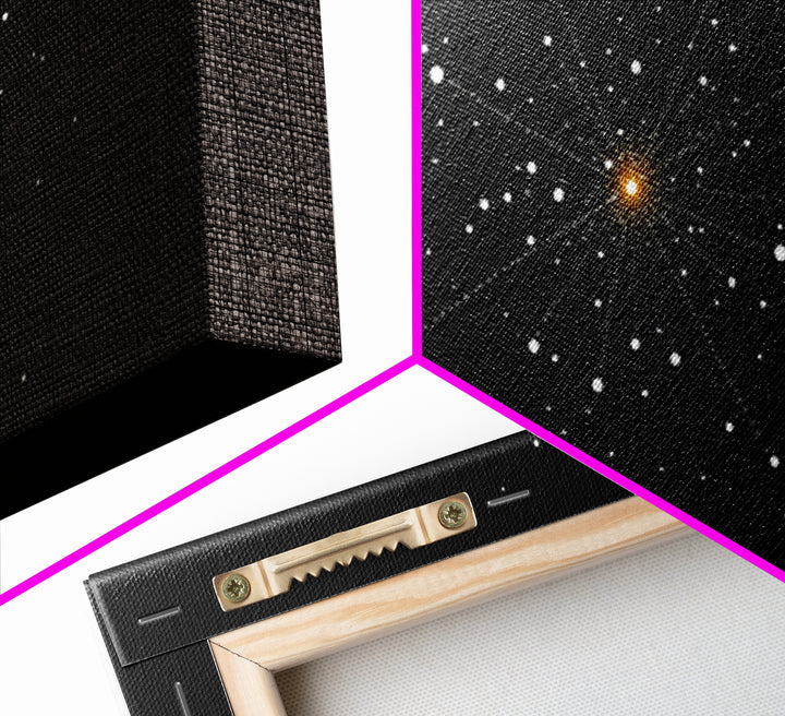 Gold Starburst Constellation On Black Canvas Print, Atomic Space Abstract Art, Midcentury Modern Decor, Office Wall Poster