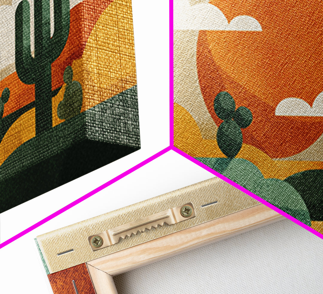 Abstract Cactus Desert Sun Wall Art, Midcentury Modern Print, Retro Orange Southwestern Decor, Geometric Landscape Poster
