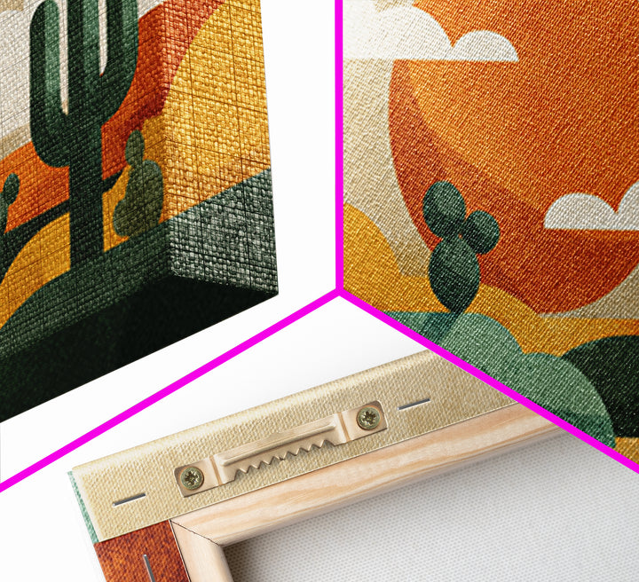 Abstract Cactus Desert Sun Wall Art, Midcentury Modern Print, Retro Orange Southwestern Decor, Geometric Landscape Poster