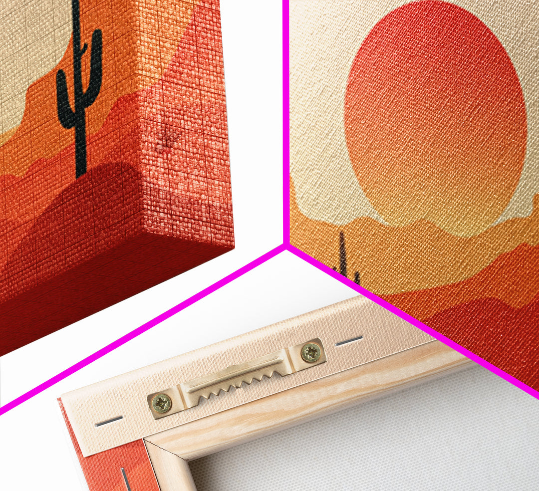 Red Desert Mesas And Cactus Wall Art, Midcentury Modern Sunset Print, Southwestern Landscape Poster, Warm Orange Decor Gift