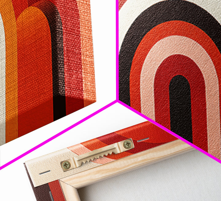 Warm Rainbow Arch Abstract In Rust Orange And Cream Canvas Print, Midcentury Modern Wall Art, Boho Retro Geometric Decor