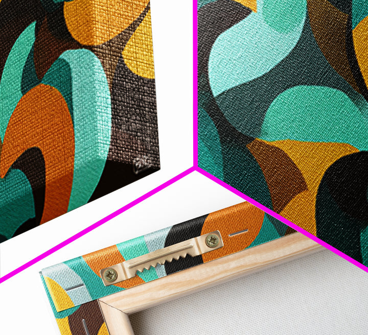 Teal Mustard Orange Organic Shape Abstract Wall Art, Midcentury Modern Geometric Print, Retro MCM Decor For Living Room Spaces