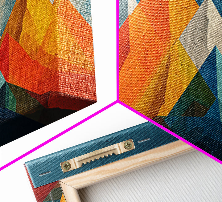 Orange Blue Geometric Mountain Wall Art, Abstract Desert Landscape Print, Midcentury Modern Poster, Bold Home Office Decor