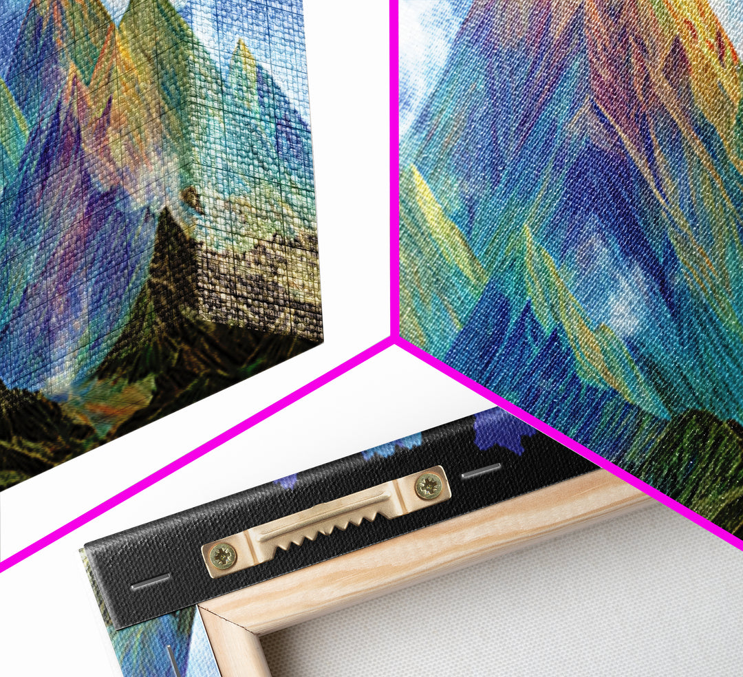 Vibrant Rainbow Mountain Wall Art, Colorful Abstract Landscape Print, Modern Psychedelic Poster, Large MCM Living Room Decor
