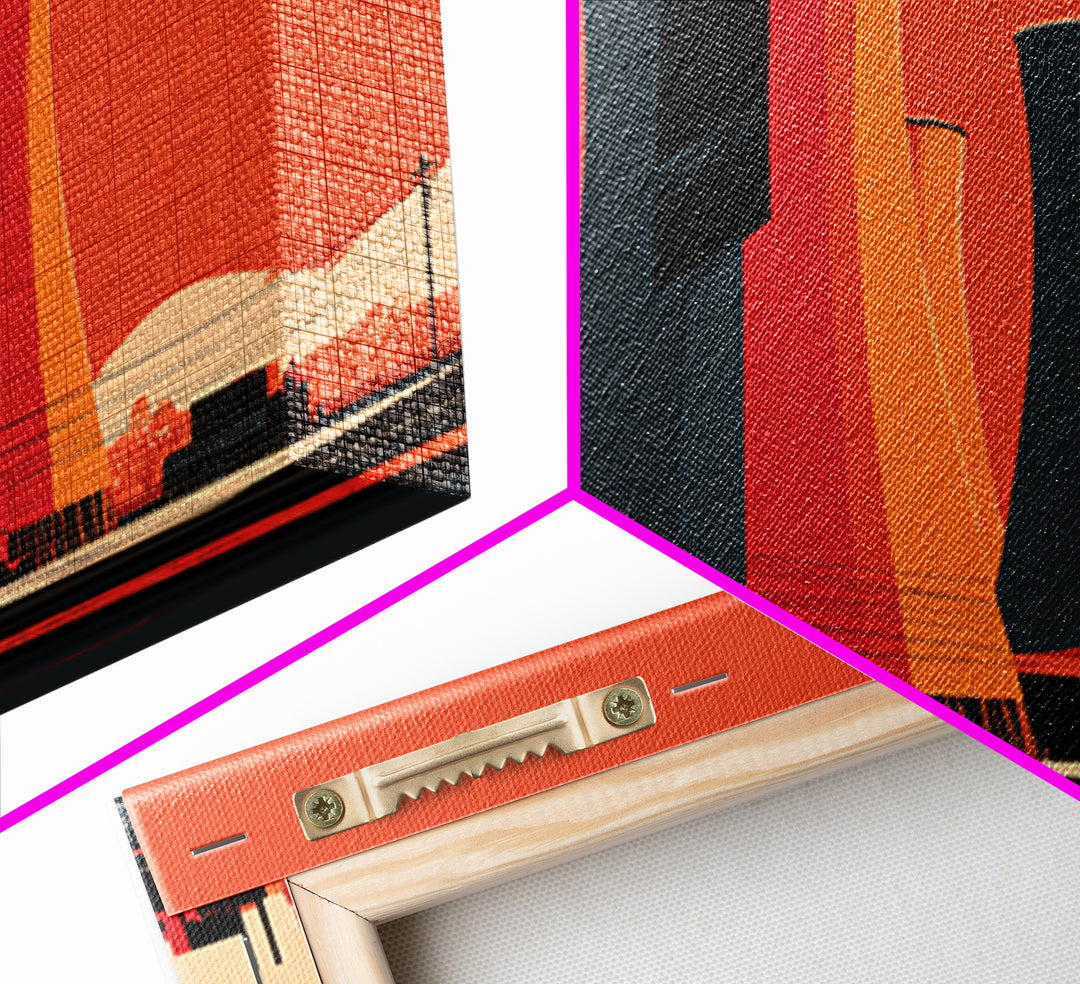 Orange Industrial Cooling Towers Wall Art, Retro Modern Power Plant Poster, Bold MCM Architecture Print, Office Wall Decor