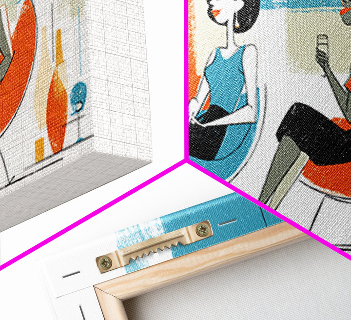 Midcentury Women Lounge Wall Art, Cocktail Chair Illustration, Retro Modern Decor, Colorful MCM Living Room Poster Art Print