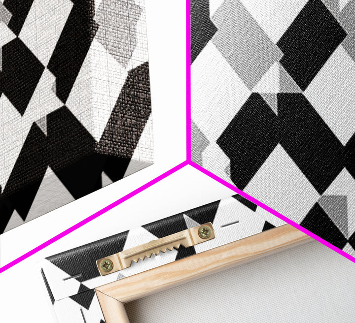 Black White Gray Geometric Diamond Pattern Wall Art, Mid Century Modern Abstract Print, Minimalist MCM Wall Decor For Office