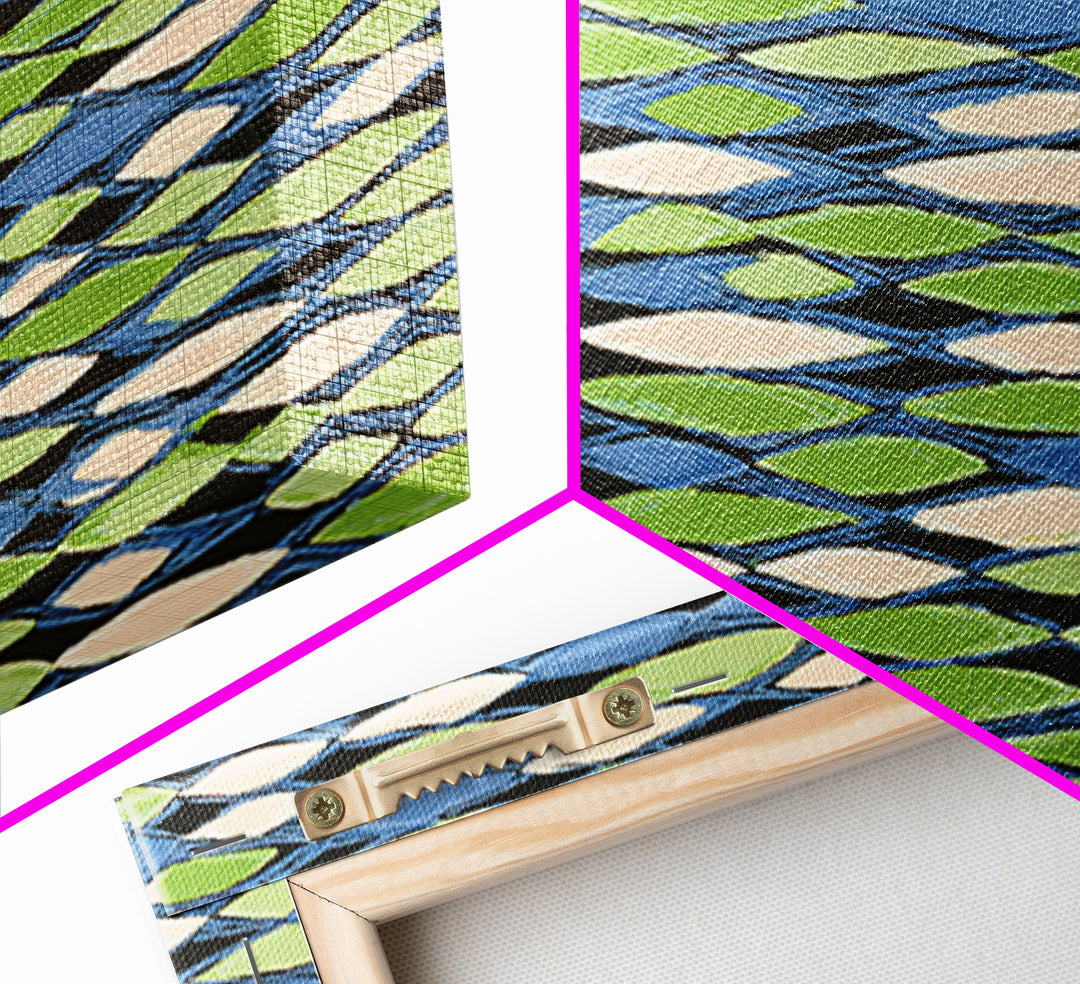 Blue Green Cream Diamond Lattice Wall Art, Scandinavian Modern Geometric Print, Mid Century Decor For Living Room Office