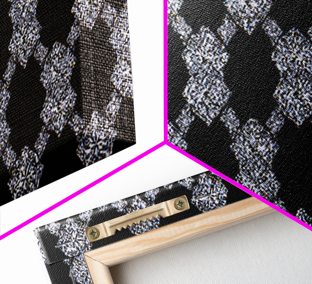 Silver Black Sparkle Diamond Lattice Wall Art, Glam Geometric Abstract Print, Modern Wall Decor For Bedroom Office Gallery