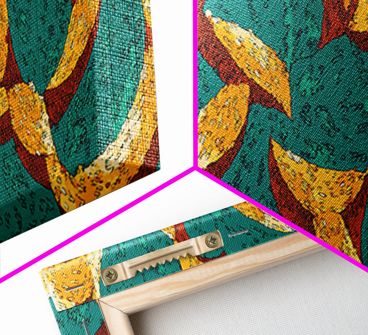 Teal And Mustard Boomerang Atomic Pattern Wall Art, Midcentury Modern Retro Print, Funky Geometric Decor For Home Office