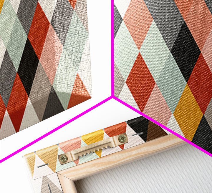 Pastel Orange Gray Harlequin Diamond Wall Art, Mid Century Modern Abstract Print, Geometric MCM Decor For Living Room Office