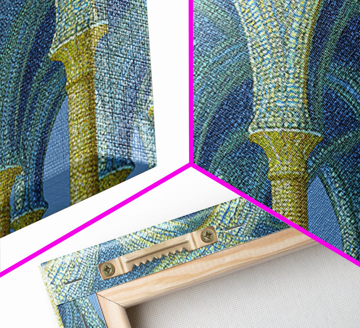 Blue Gold Mosaic Vaulted Arches Framed Canvas Print, Architectural Art, Modern Wall Decor, Midcentury Abstract Art, Blue Art Print