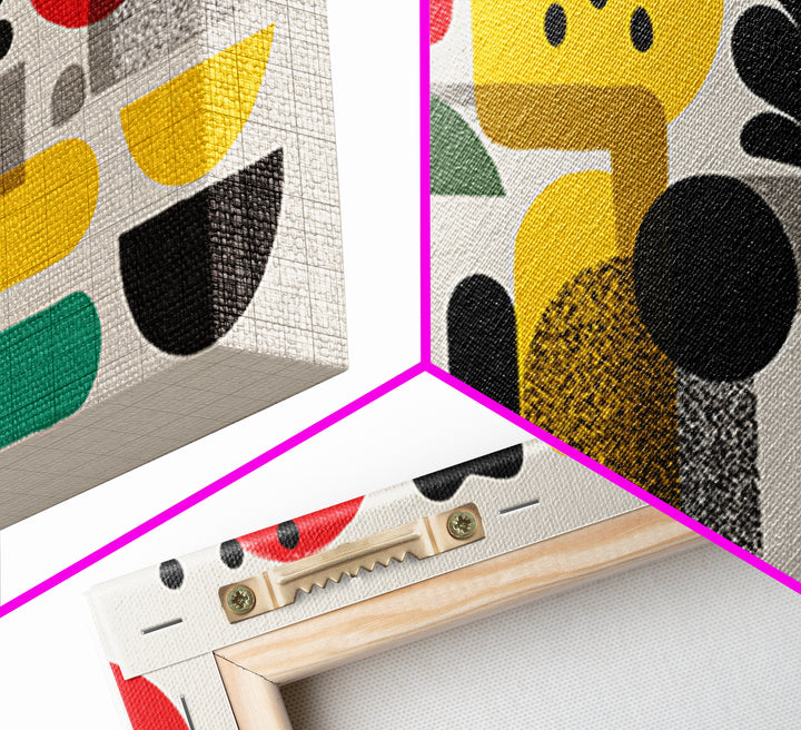 Playful Bauhaus Shapes And Plant Canvas Print, Midcentury Modern Wall Art, Colorful Abstract Decor, Modern Art Print, Home Office Art