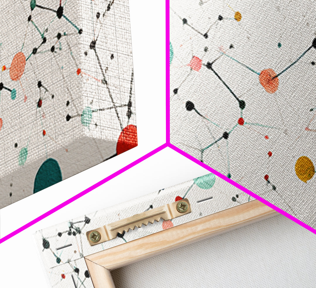 Teal Orange Molecular Network Abstract Wall Art, Midcentury Modern Art Print, Geometric Office Decor, Minimalist Home Decor