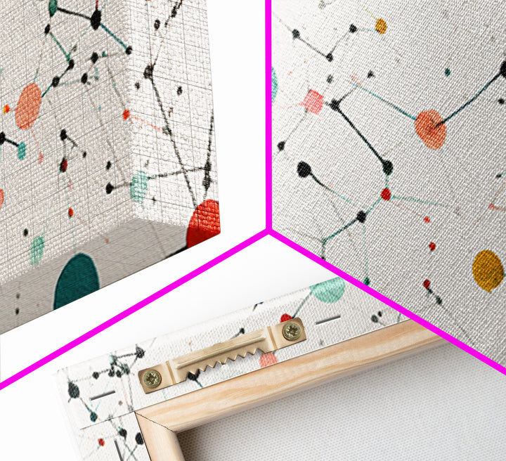 Teal Orange Molecular Network Abstract Wall Art, Midcentury Modern Art Print, Geometric Office Decor, Minimalist Home Decor