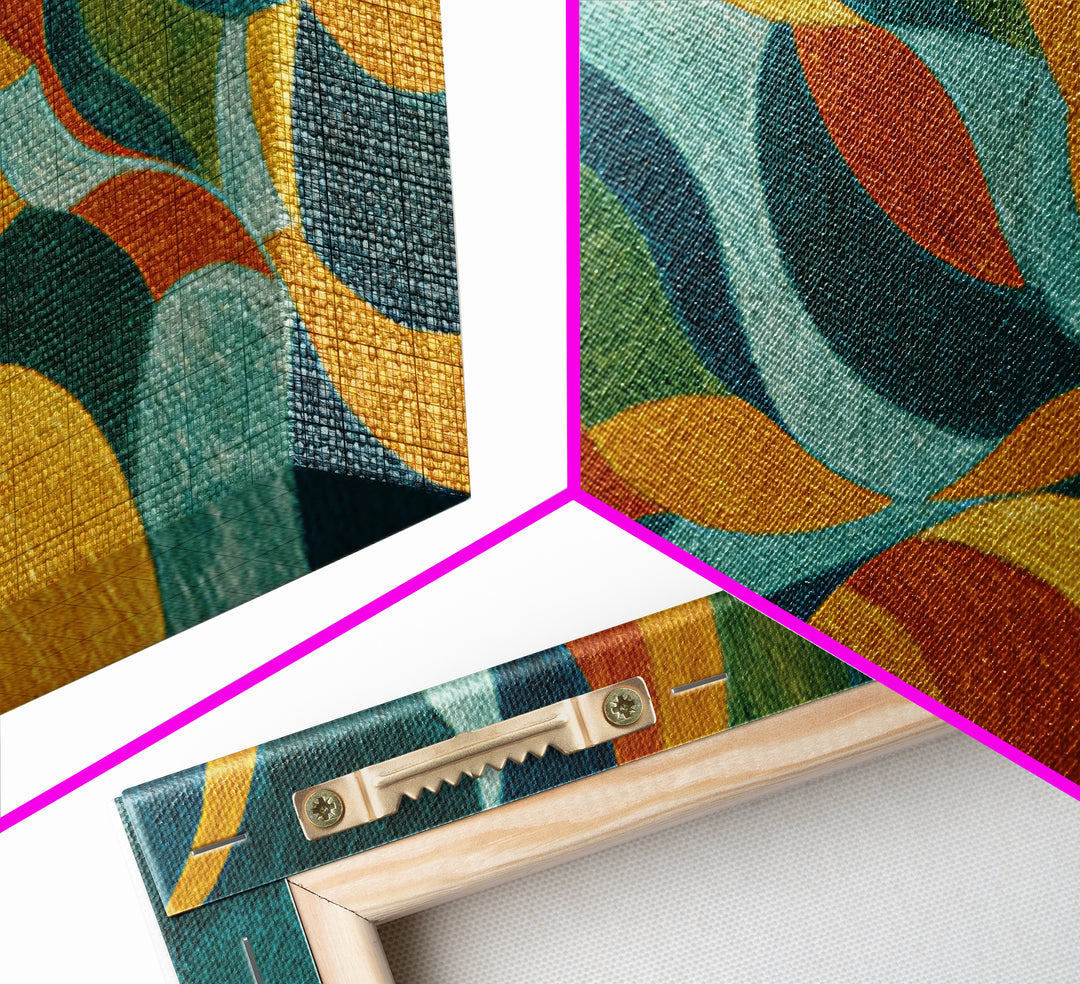 Teal Gold Orange Flowing Abstract Wall Art, Midcentury Modern Canvas Print, Retro Geometric Living Room Statement Decor Art