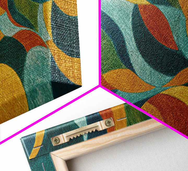 Teal Gold Orange Flowing Abstract Wall Art, Midcentury Modern Canvas Print, Retro Geometric Living Room Statement Decor Art