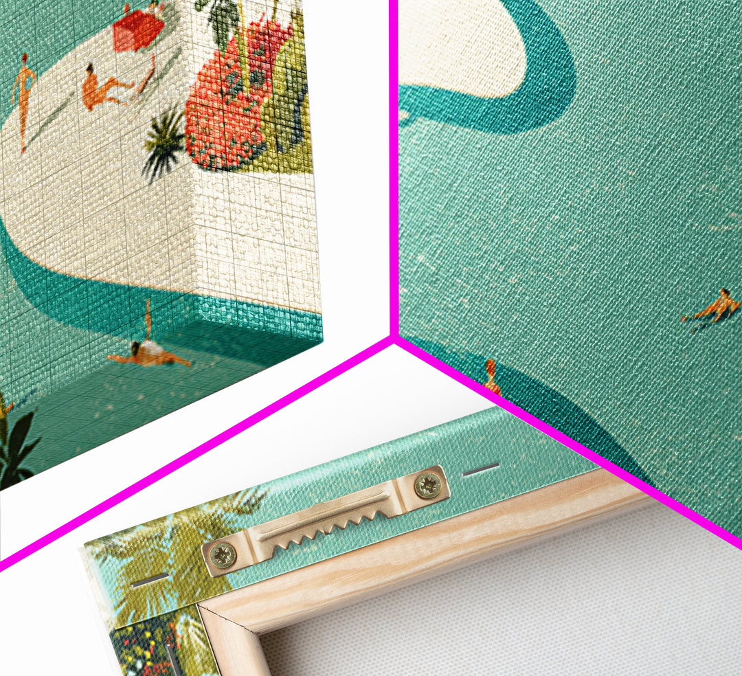 Retro Palm Resort Pool With Turquoise Lagoons Wall Art, Mid Century Modern Decor, MCM Travel Poster, Coastal Home Print Gift