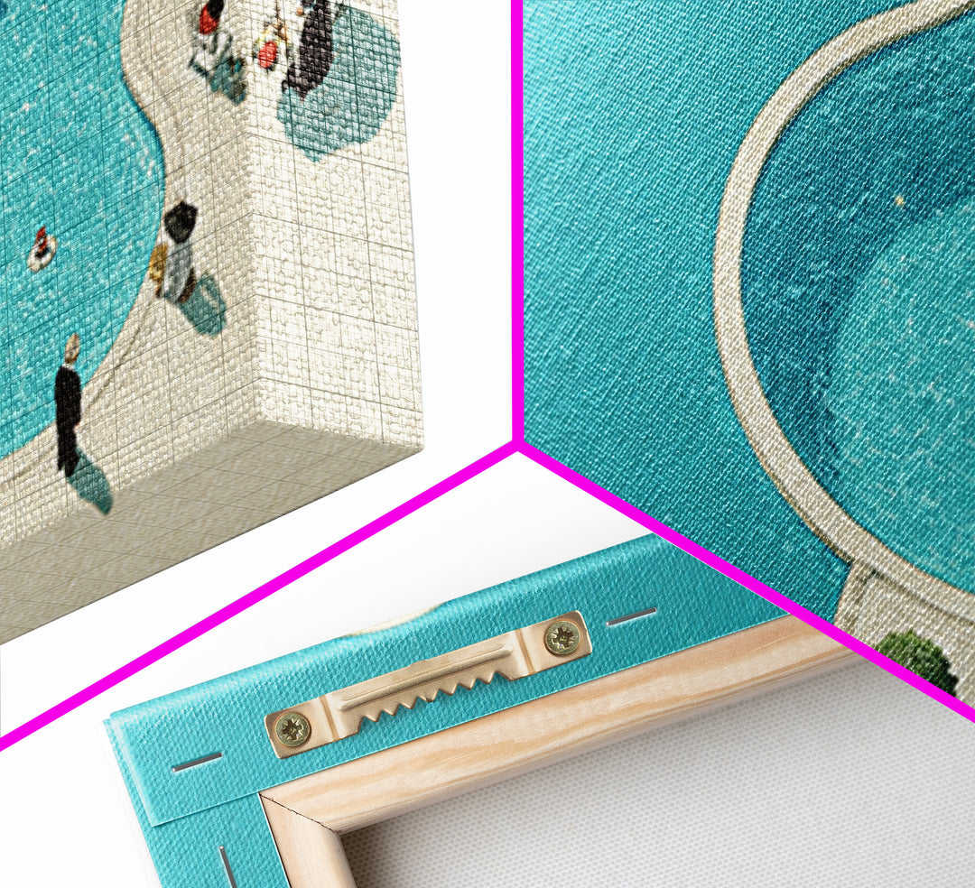 Minimal Aqua Kidney Pool With Umbrellas Canvas Print, Mid Century Modern Wall Decor, Retro Resort Poster, Coastal Pool Art