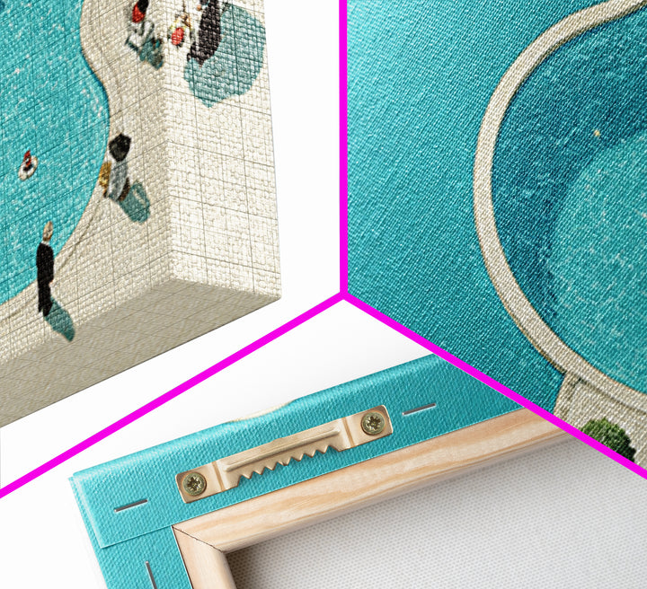 Minimal Aqua Kidney Pool With Umbrellas Canvas Print, Mid Century Modern Wall Decor, Retro Resort Poster, Coastal Pool Art