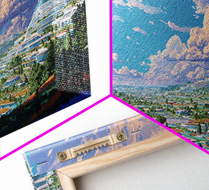 Futuristic Eco City Under Big Clouds Canvas Print, Sci Fi Landscape Wall Decor, Modern Utopia Poster, Panoramic Home Art