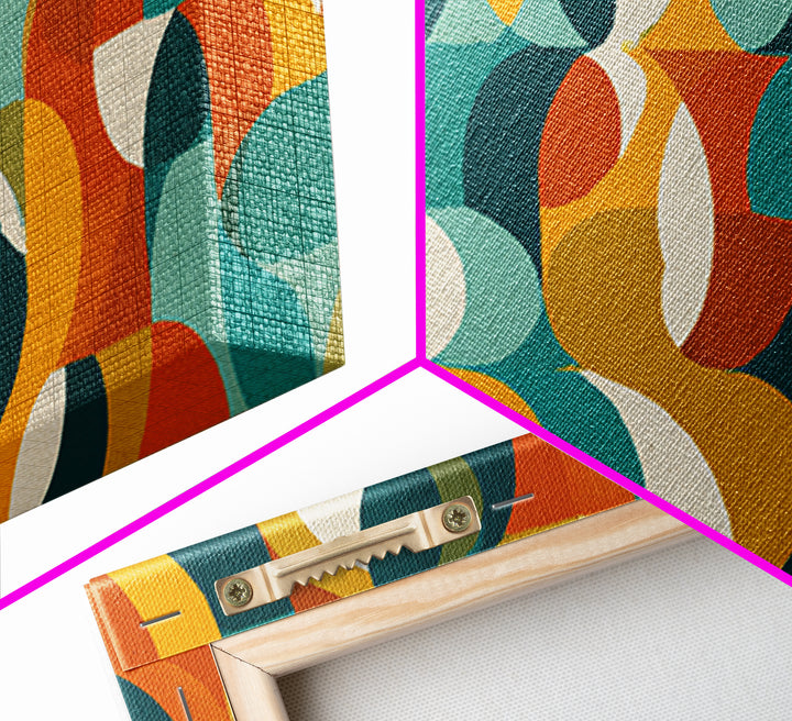 Teal Orange Mustard Geometric Pattern Canvas Print, Midcentury Modern Wall Art, Retro Bauhaus Living Room Decor, Bold MCM Home Decor Art