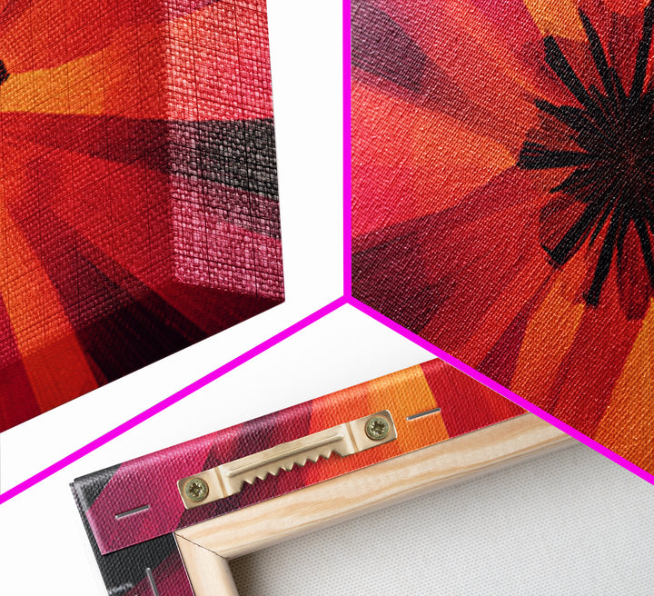 Red Orange Abstract Technology Burst Canvas Print, Midcentury Modern Wall Art, Atomic Retro Poster, Bold Office Decor Gift