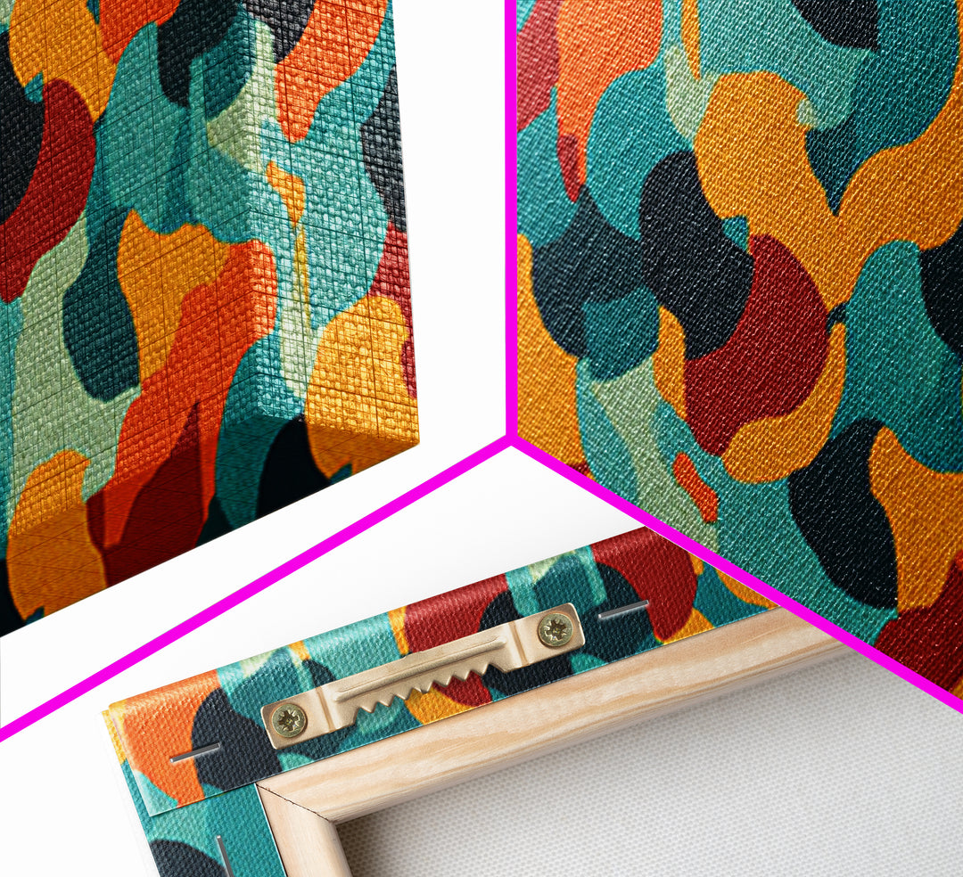 Teal Orange Gold Organic Abstract Wall Art, Midcentury Modern Canvas Print, Funky Retro Pattern Living Room Statement Decor
