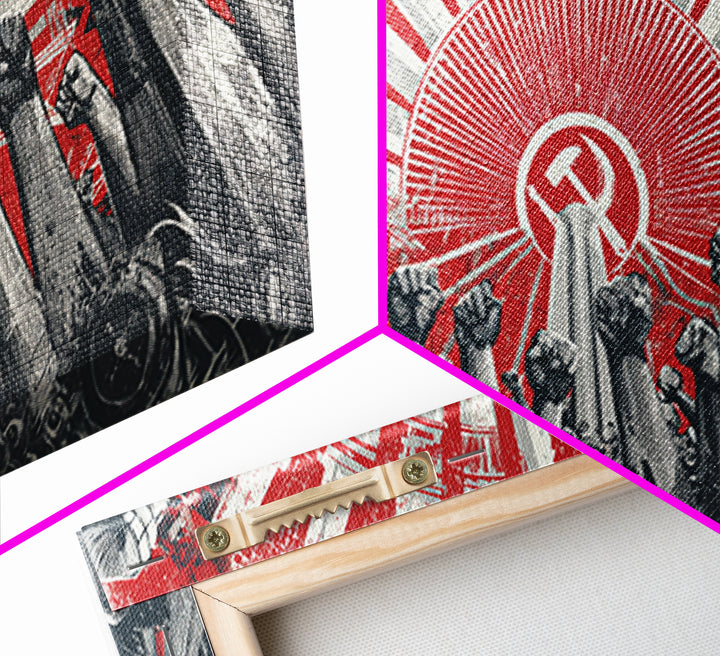Raised Fists Revolutionary Sunburst Wall Art, Red Black Retro Poster, Midcentury Modern Decor, Bold Graphic Protest Print