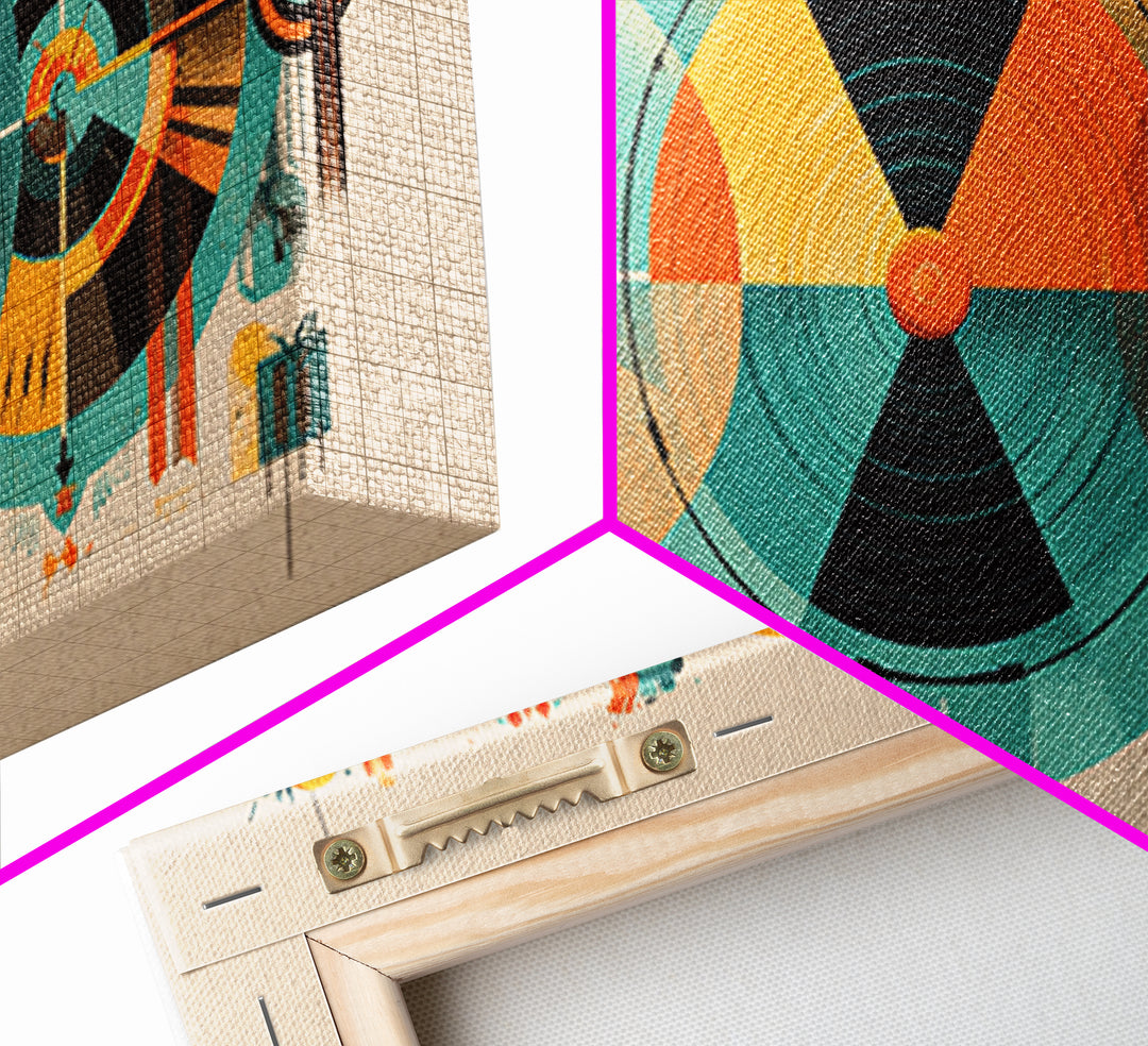 Abstract Atomic Circles And Teal Orange Geometry Wall Art, Bauhaus Midcentury Modern Decor, Retro Geometric Poster Print