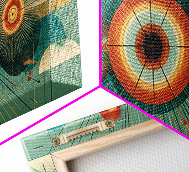 Cosmic Eye With Planets And Sunbursts Wall Art, Atomic Retro Futurist Poster, Midcentury Modern Geometric Teal Decor Print