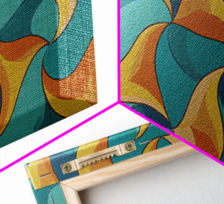 Turquoise Mustard Orange Boomerang Abstract Canvas Print, Midcentury Modern Wall Art, Retro Atomic Home Decor, MCM Living Room Statement Art