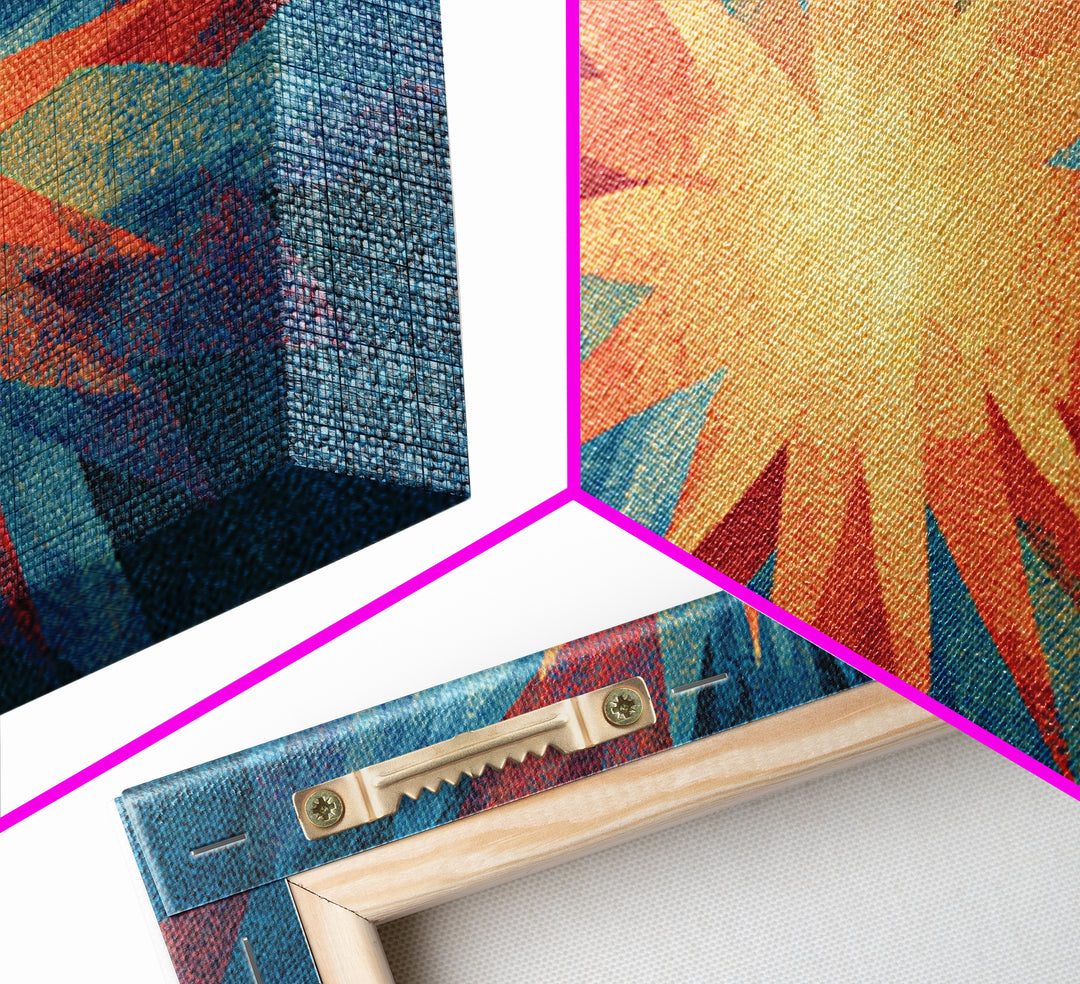 Red Blue Abstract Starburst Canvas Print, Bright Modern Wall Art, Space Abstract Art, Colorful Retro Home Office Decor Print