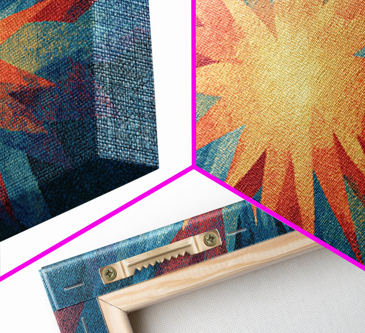 Red Blue Abstract Starburst Canvas Print, Bright Modern Wall Art, Space Abstract Art, Colorful Retro Home Office Decor Print