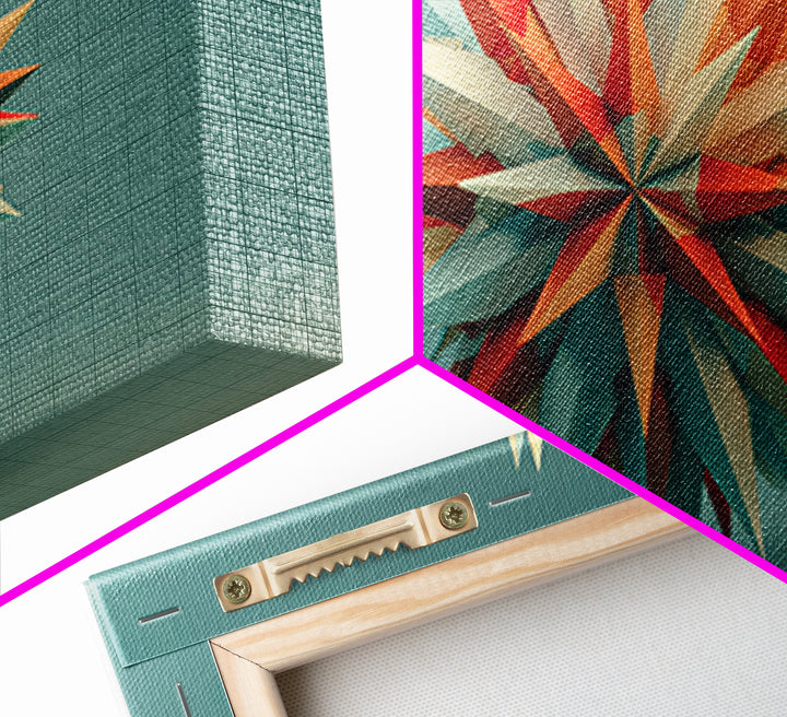 Floating Geometric Spiked Star Sculpture Canvas Print, Midcentury Modern Wall Art, Atomic Abstract Decor, Mcm Home Office