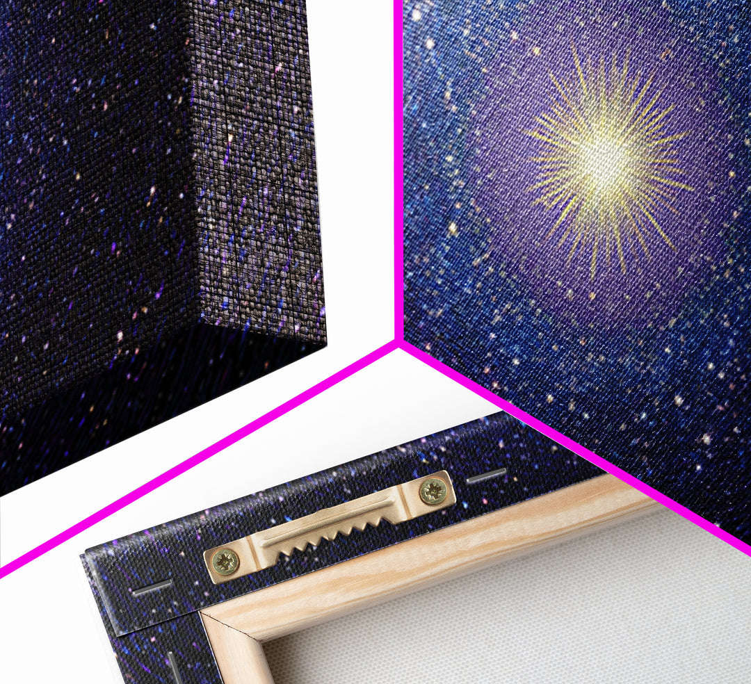 Blue Celestial Starburst Tunnel Canvas Print, Modern Abstract Art, Space Abstract Art, Cosmic Retro Art, Bedroom Wall Art